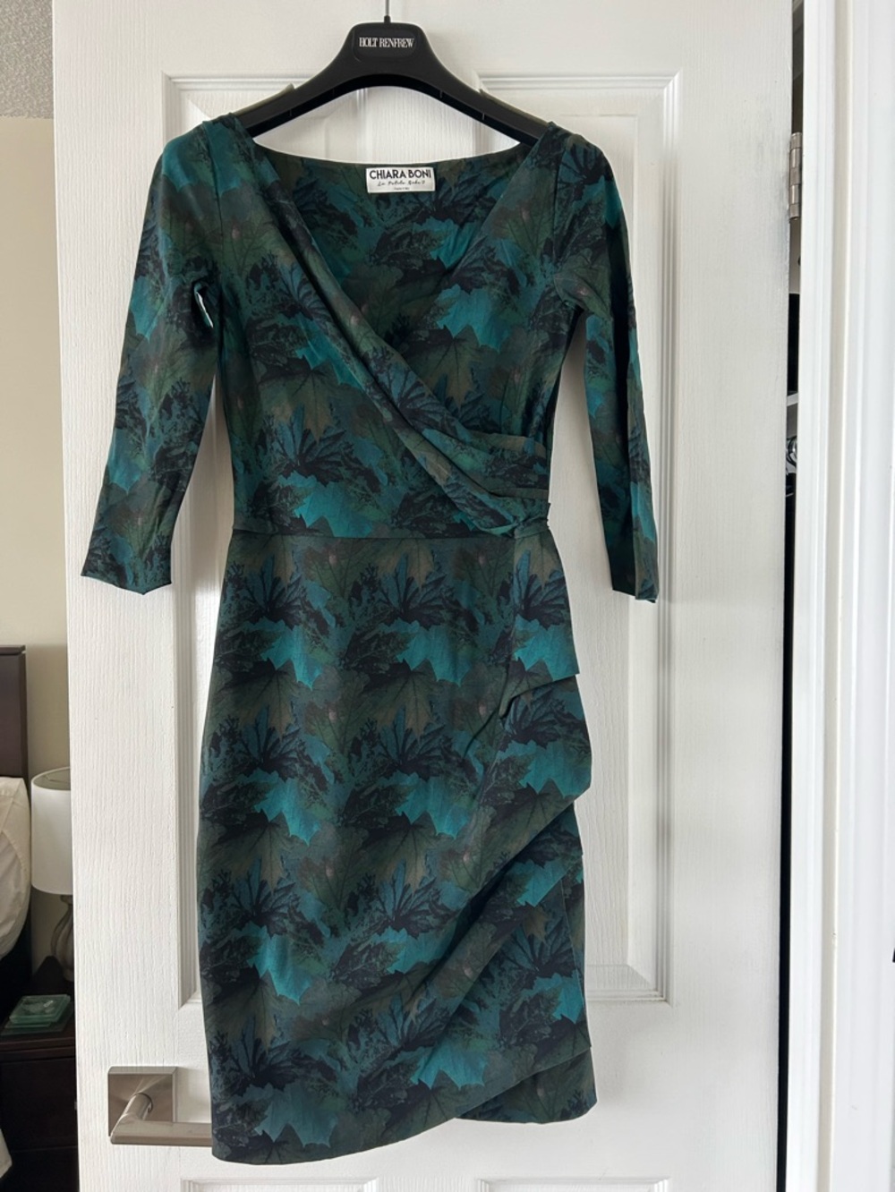 Chiara Boni La Petite Robe Teal & Black Floral Faux-Wrap Sheath Dress Italy